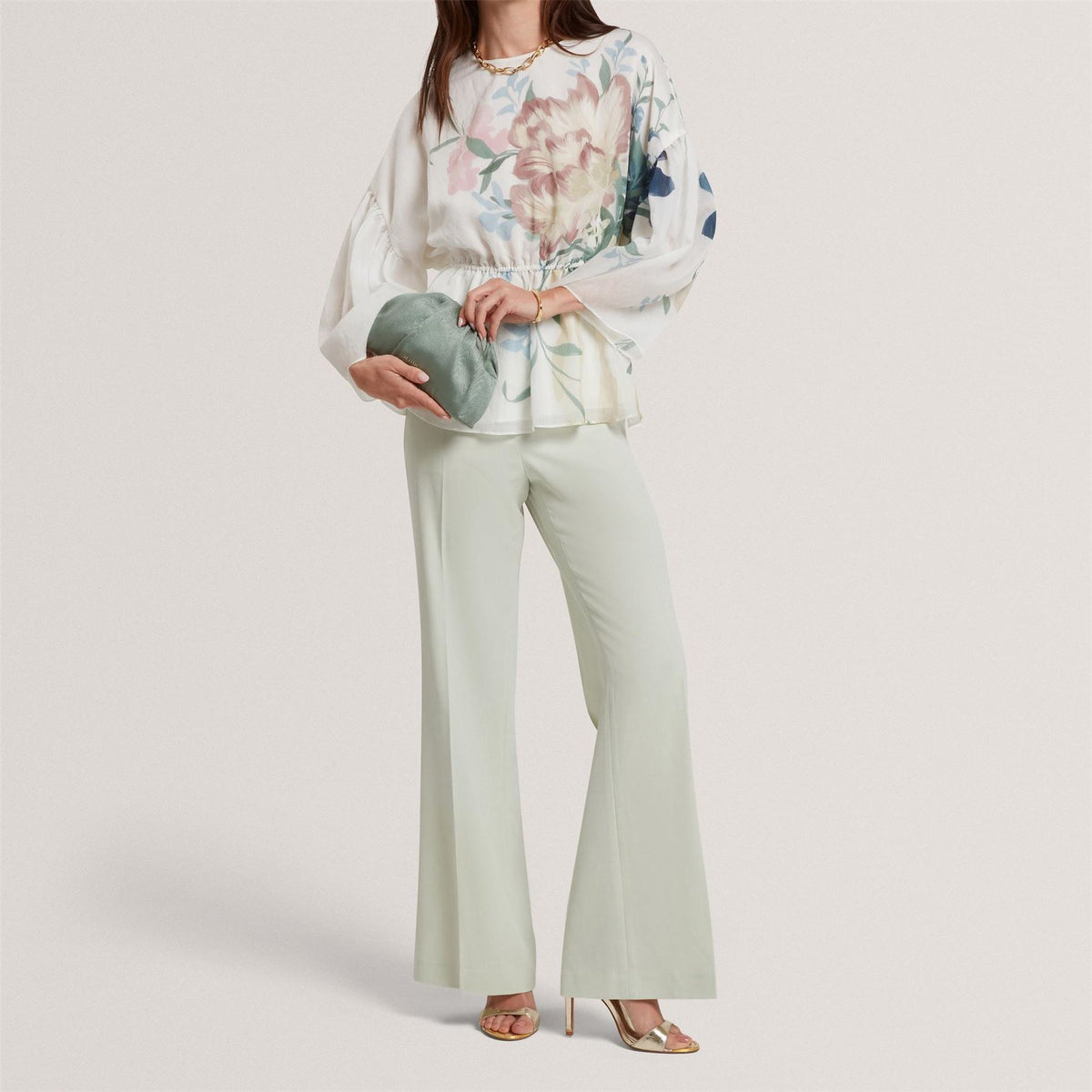 Ted Baker Baker Soft Blooms Puff Sleeve Peplum Top