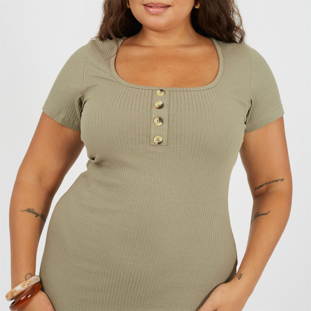 Brave Soul Womens Plus Size Short Sleeve Mini Dress With Button Detail