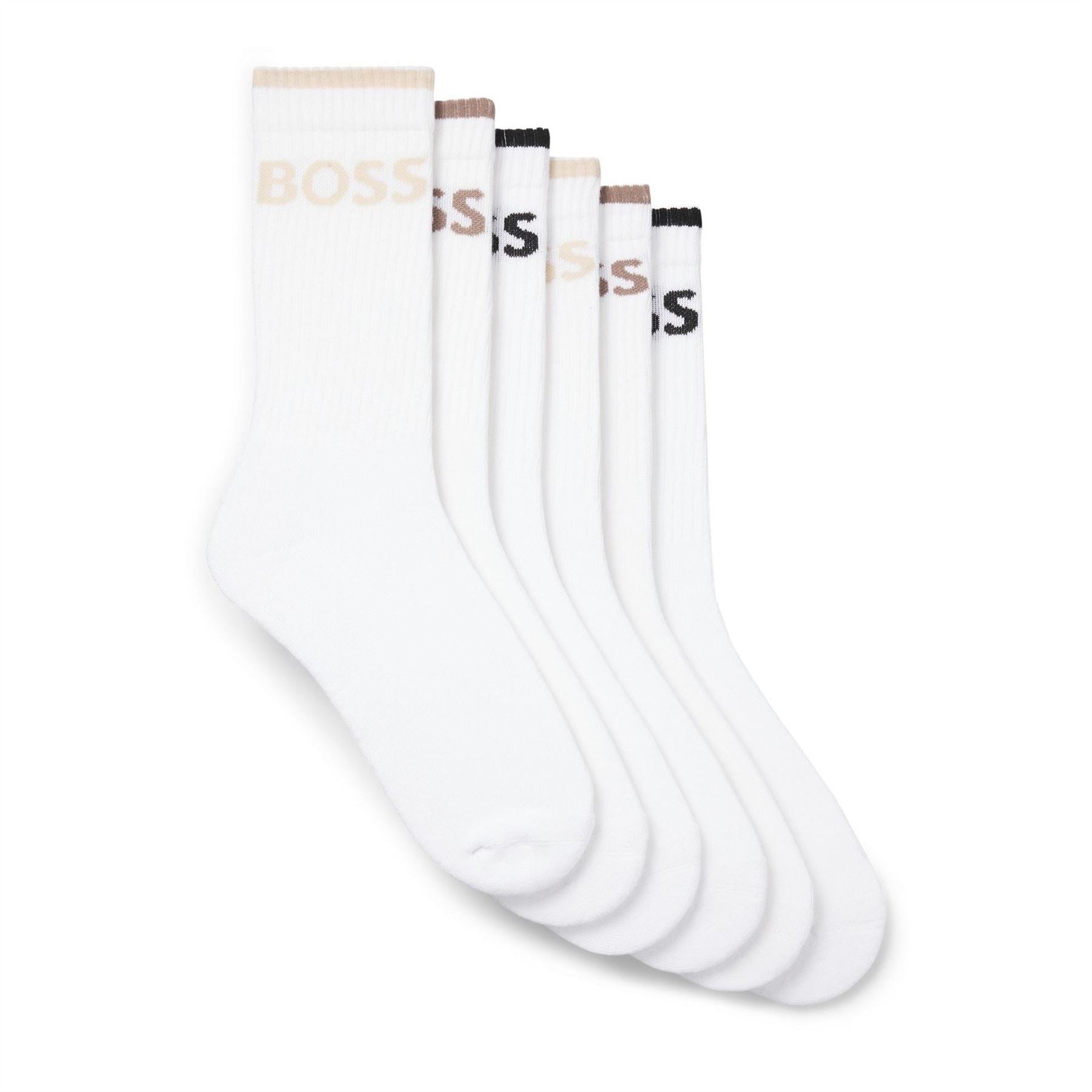 Boss 6 Pack Stripe Lettering Crew Socks