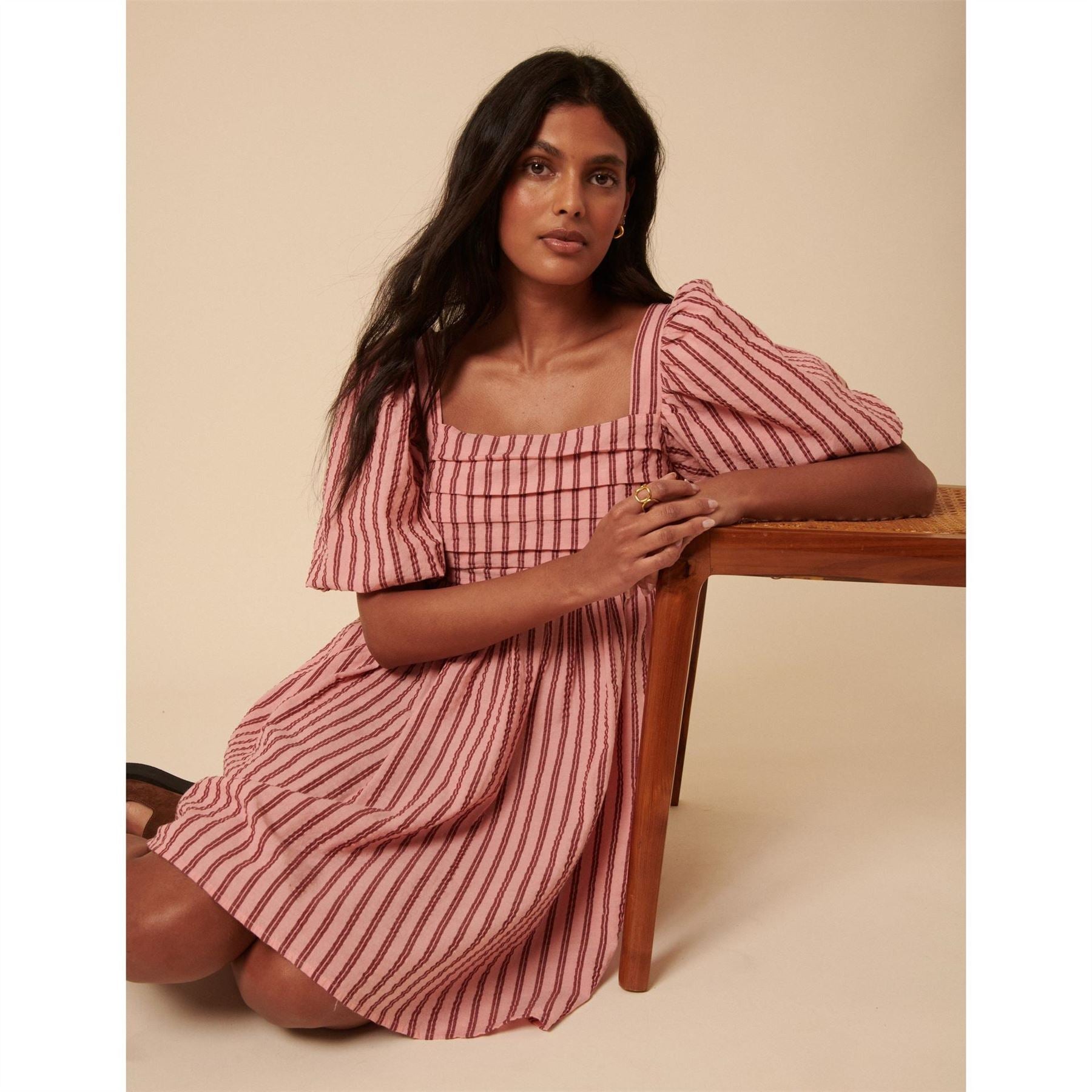 Nobodys Child Nova Square Neck Short Sleeve Mini Babydoll Dress