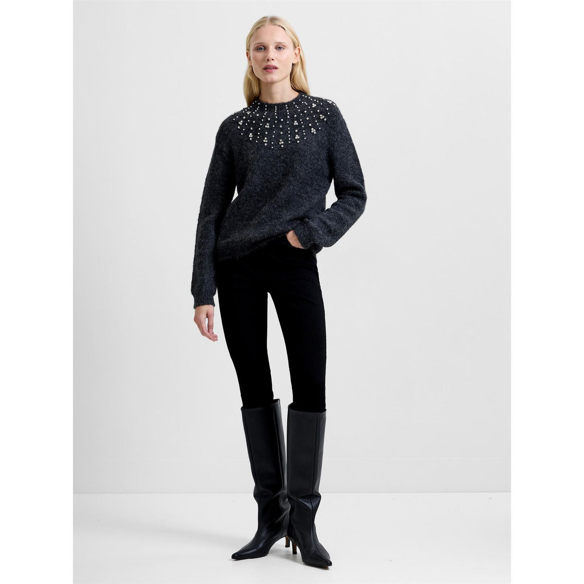 French Connection Tatiana Bead Crew Neck Long Sleeve Sweater