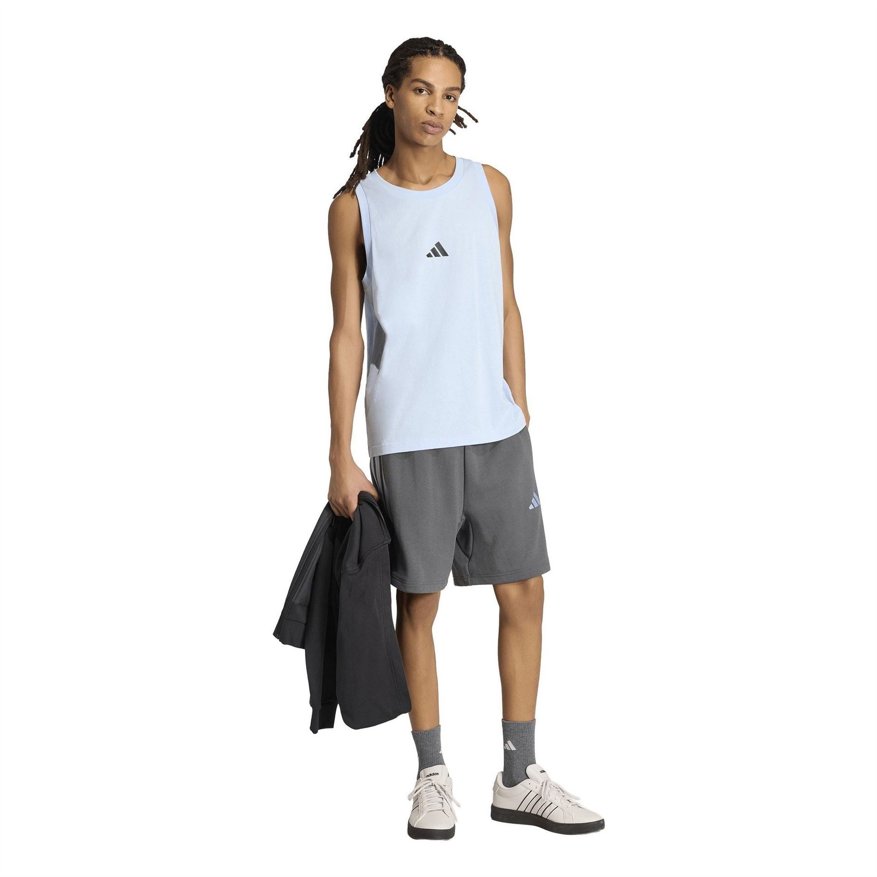 adidas Mens Essentials 3 Stripe Fleece Shorts