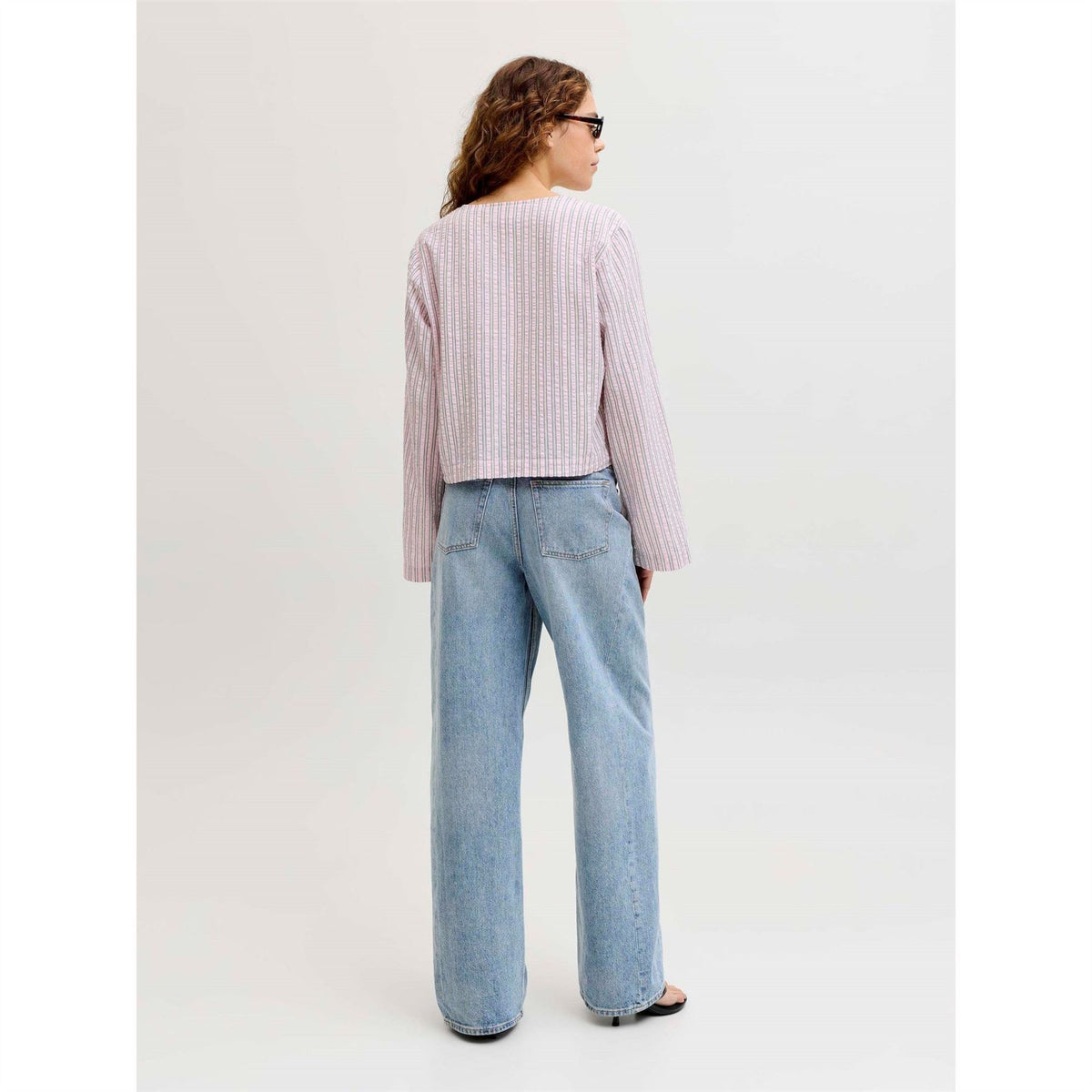 JJXX Zoe Seersucker Long Sleeve Tie Blouse
