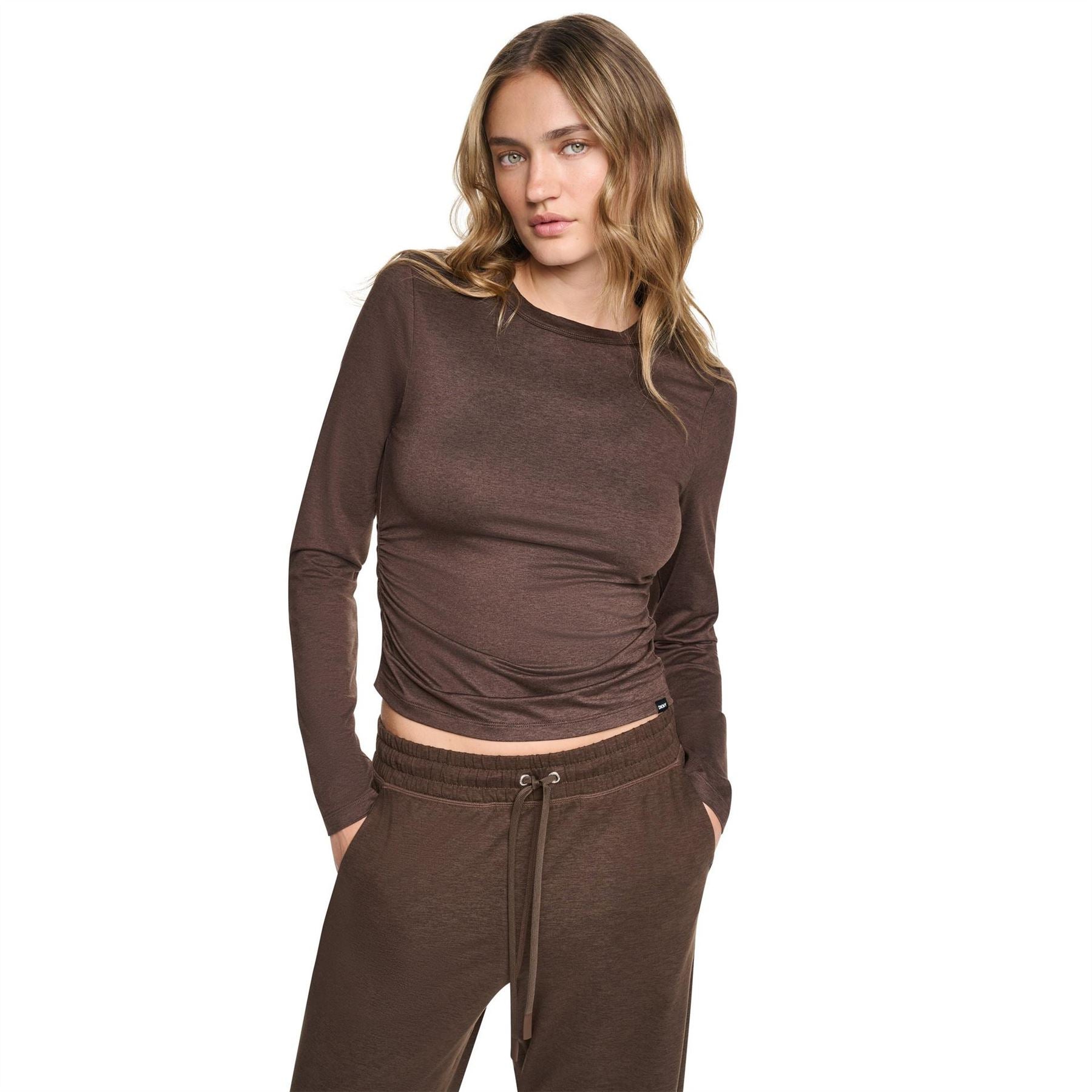 DKNY Long Sleeve Ruched Slim Fit T-Shirt