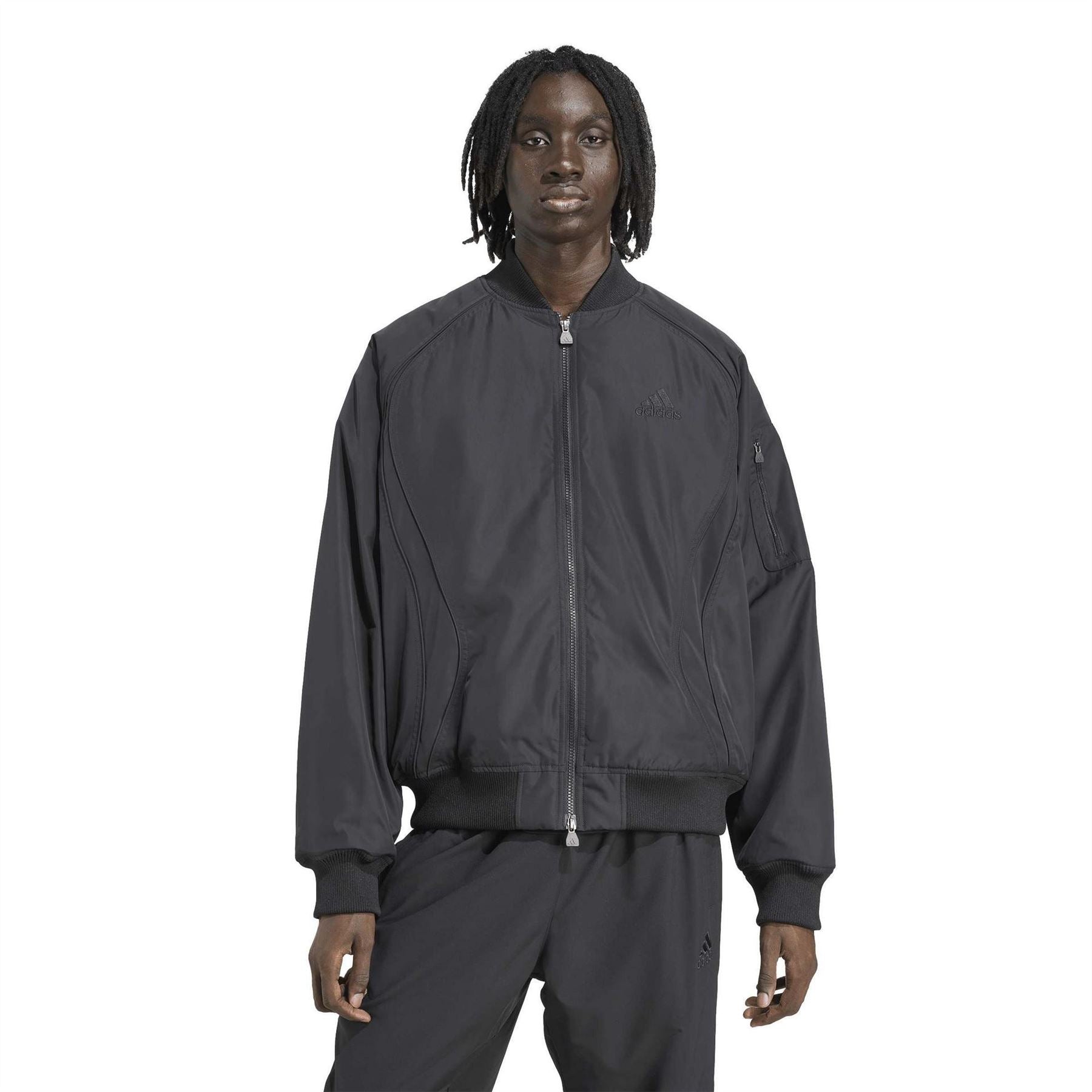 adidas Teamgeist Solid Patterned Zipped Pocket Mock Neck Ribbed Cuff Bomber Jacket