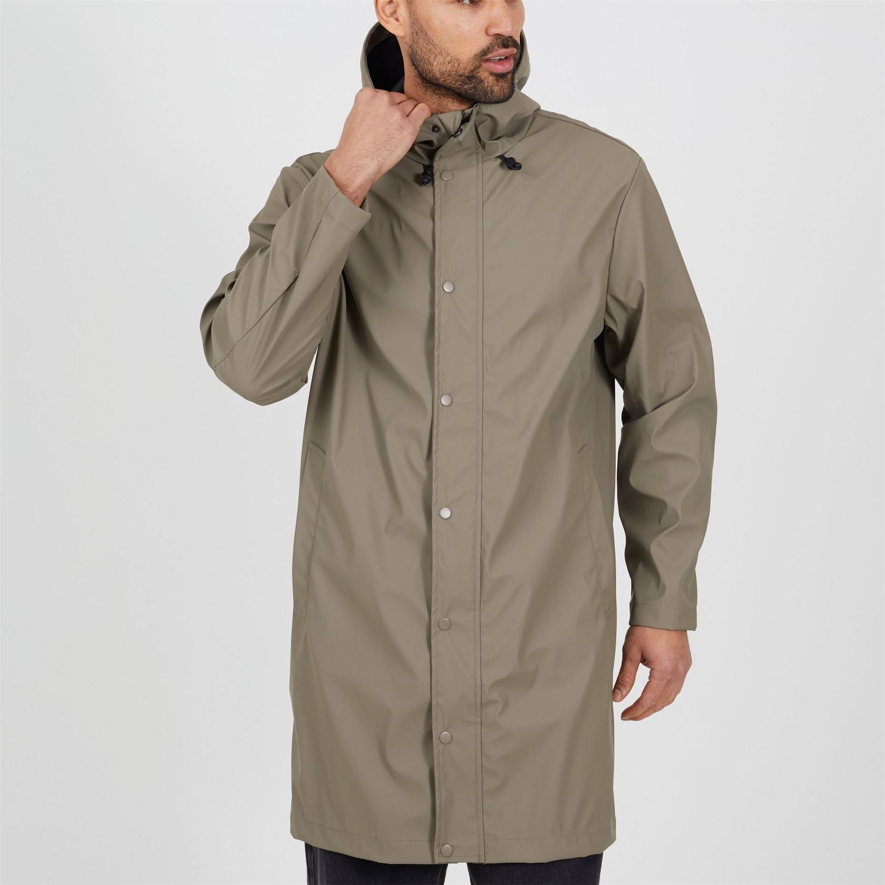 Brave Soul Mens Taupe Rubberised Hooded Parka
