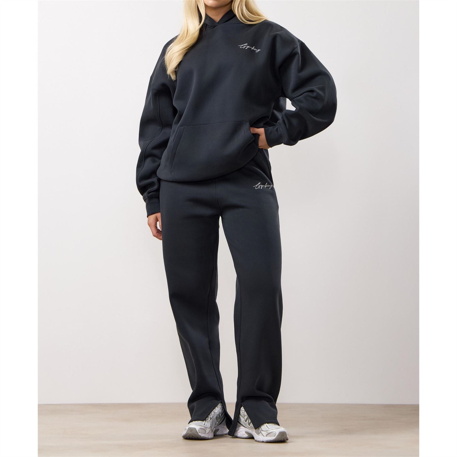 Gym King Text Graphic Hooded Neck Long Sleeve Oversized Sweatshirt