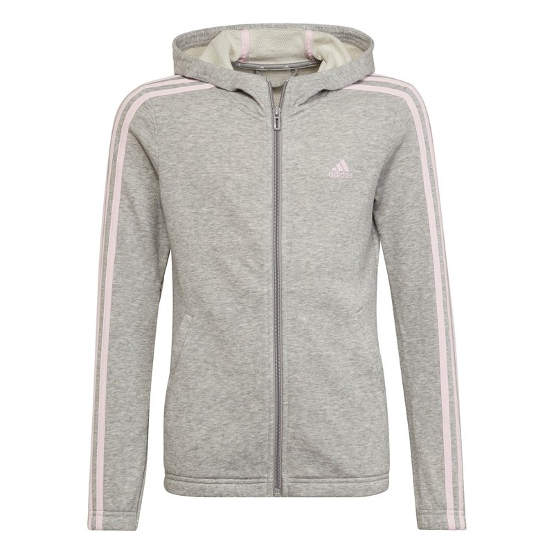 adidas 3 Stripe Full Zip Hoodie Juniors