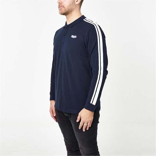 Lonsdale 2 Stripe Long Sleeve Polo Shirt Mens
