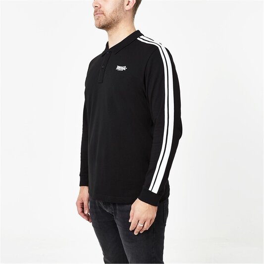 Lonsdale 2 Stripe Long Sleeve Polo Shirt Mens