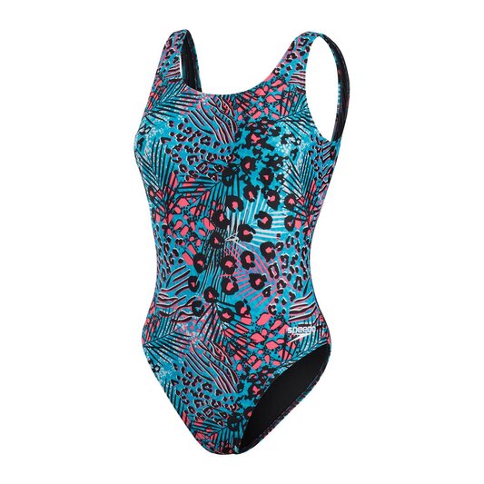 Speedo All Over Print Deep U Back Swimsuit Womens